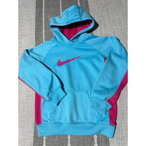 Nike Therma Fit Hoodie Pullover Kids 3X Blue Pink Youth Athletic Sweatshirt